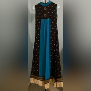 Brown and blue long Pakistani style kurta